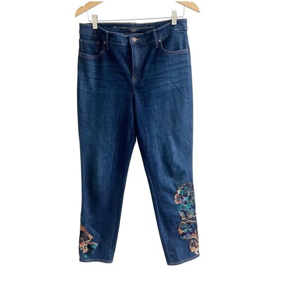 Chico’s So Slimming Girlfriend Slim Crop Jeans Size 8 Sequin Embroidered Leg - Picture 1 of 11